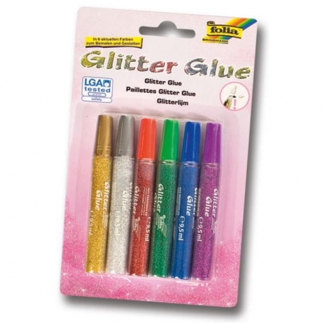 Glitter glue metallic en tube 6 couleurs