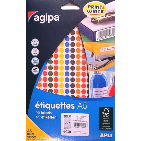 Pastilles adhésives - Ø 8 mm - couleurs assorties