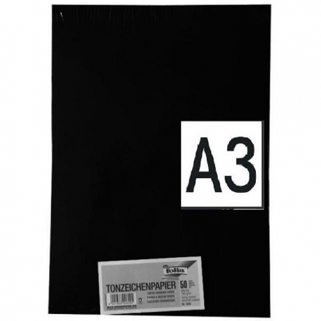 DIN A3, 130g/m² - (50 feuilles) Emballage papier à dessin noir